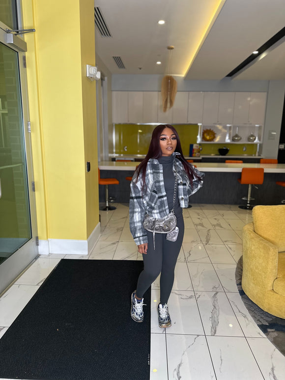Let's Ride Plaid Shacket (Gray)