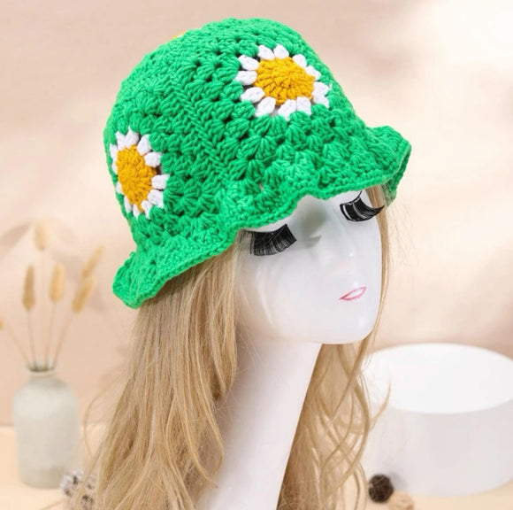 Green Sunflower Crochet Hat